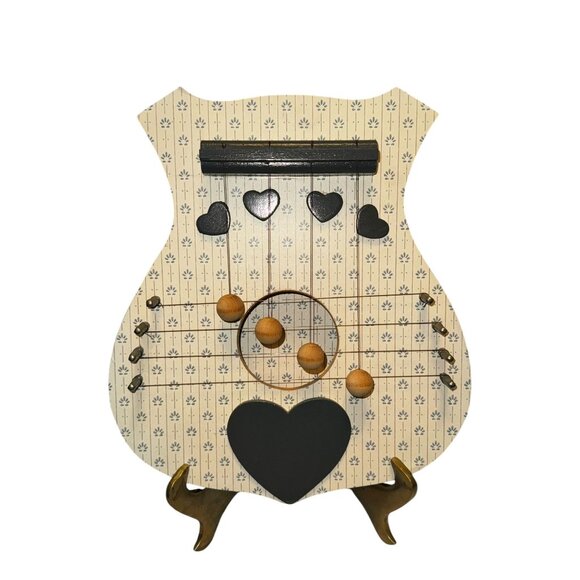 Vintage Van Klein Wood Door Harp Wall Hanging With Heart Design - Picture 3 of 6